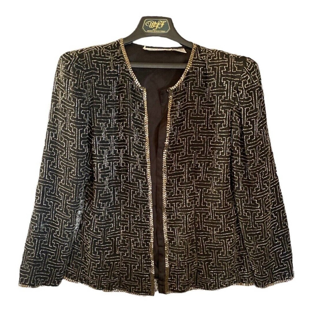 Woman's NIGHT VOGUE Hand Beaded Silk Jacket Lined Vintage NOS